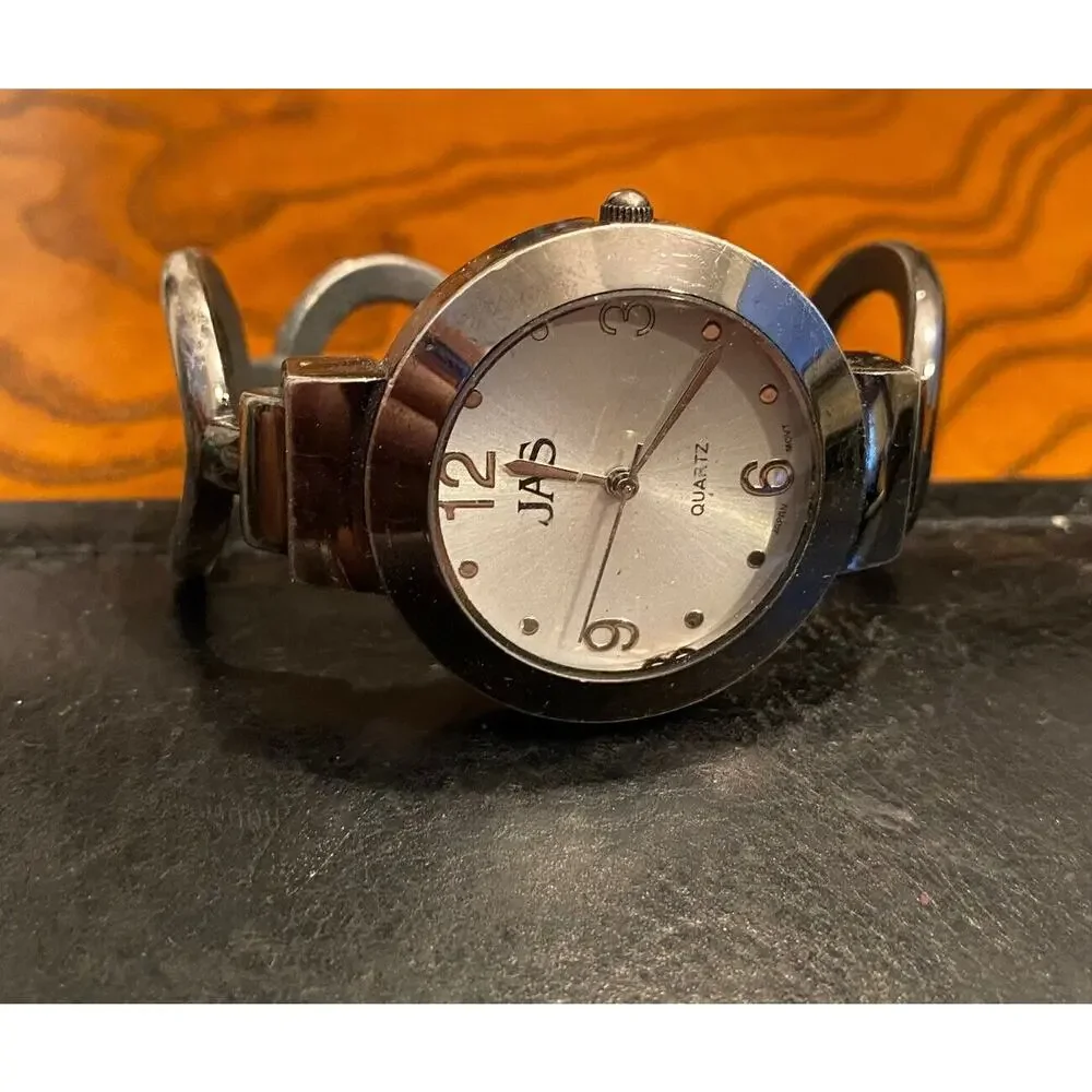 Woman's JAS Watch, Gun Metal Tone Bangle Bracelet Band, New Battery